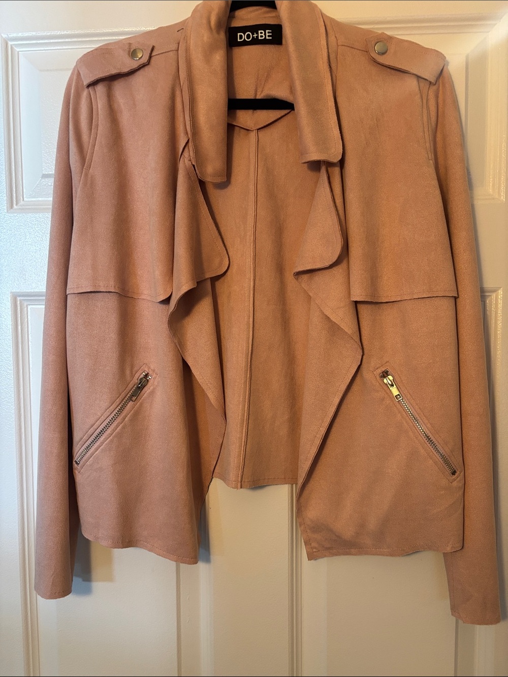 DO+BE Dusty Rose Draped Suede-Look Moto Blazer Jacket